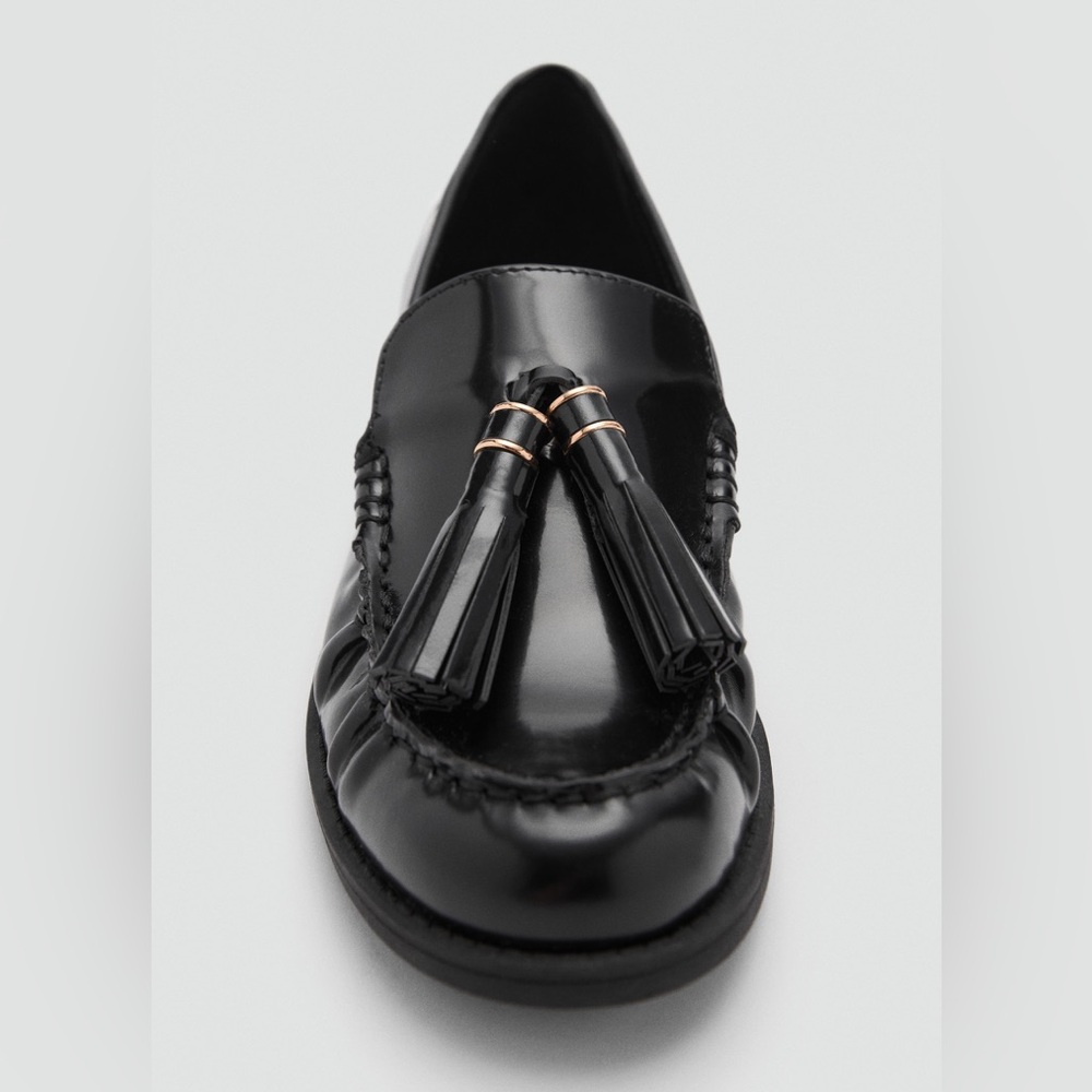 $139 NEW Mango MNG leather Loafers with Tassels in Black Euro 37 US 6.5 - Picture 5 of 11